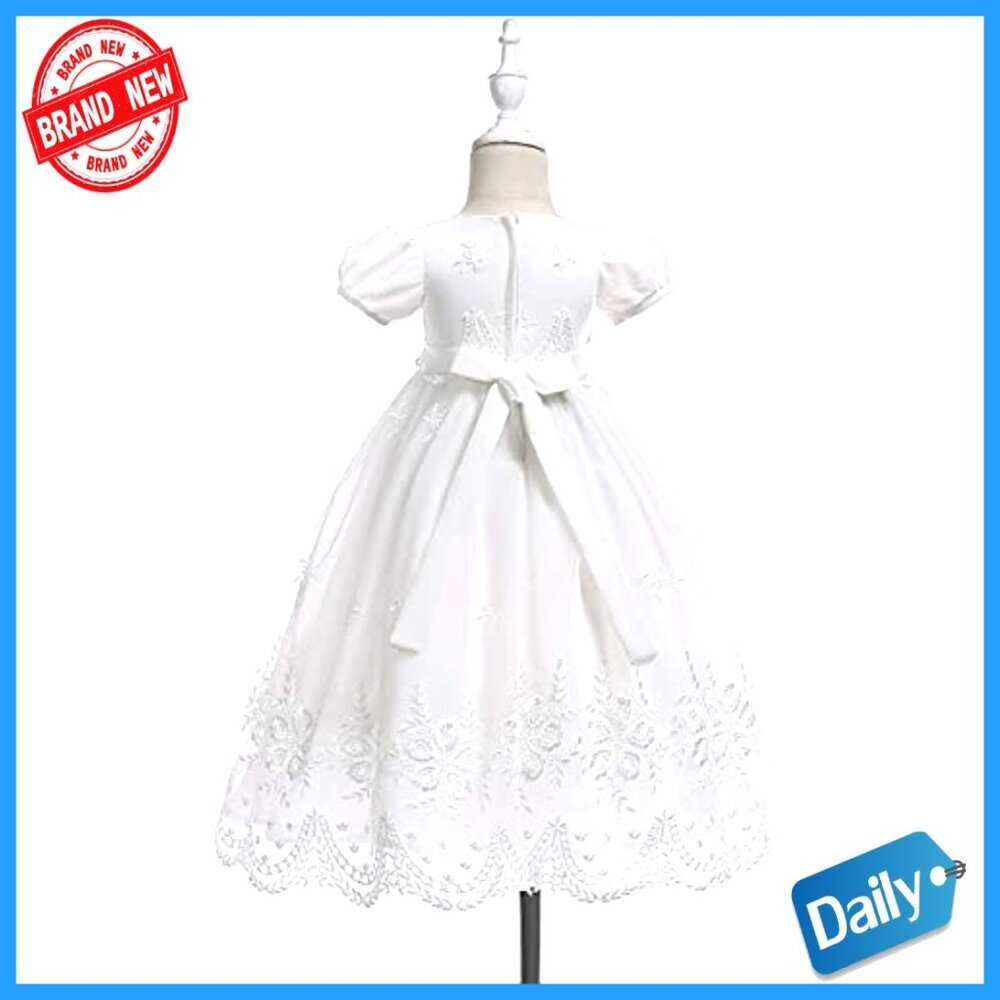 Newborn Christening Dress Floral Embroidered Satin Gown Formal Outfit - Picture 5 of 6